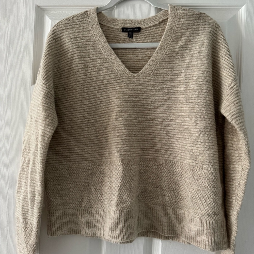 Eileen Fisher Cream V-Neck Sweater